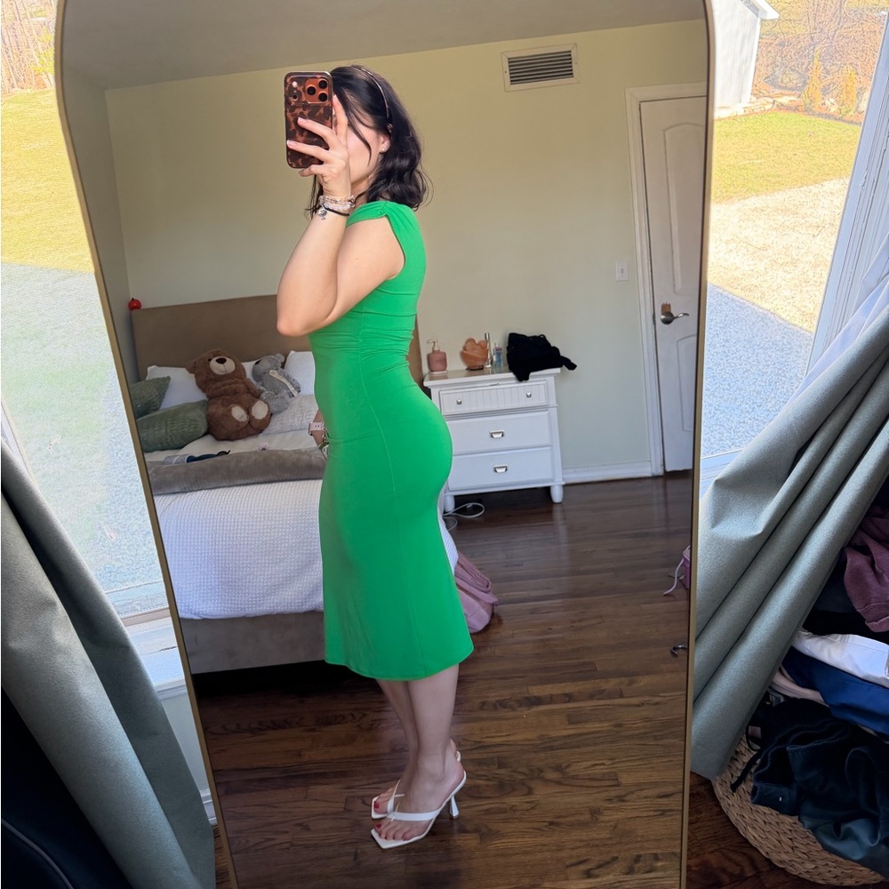 Y2K Moda International Bright Green Cap-Sleeve Midi Dress - Picture 2 of 5